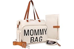 Pripher Diaper Bag Backpack & Tote, Mom Bag with Pacifier Case and Changing Pad, Large Waterproof Hospital Bags for Labor and Delivery, Baby Travel Bag with 3 Insulated Pockets, Creamy White