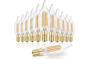 Hizashi 90+ CRI LED Candelabra Bulb 40W Equivalent E12 LED Bulb Dimmable 2700K Soft Warm White, Chandelier Light Bulbs, 4W 450LM Flame Tip CA10 Candle Light Bulbs, UL Listed - 12 Pack