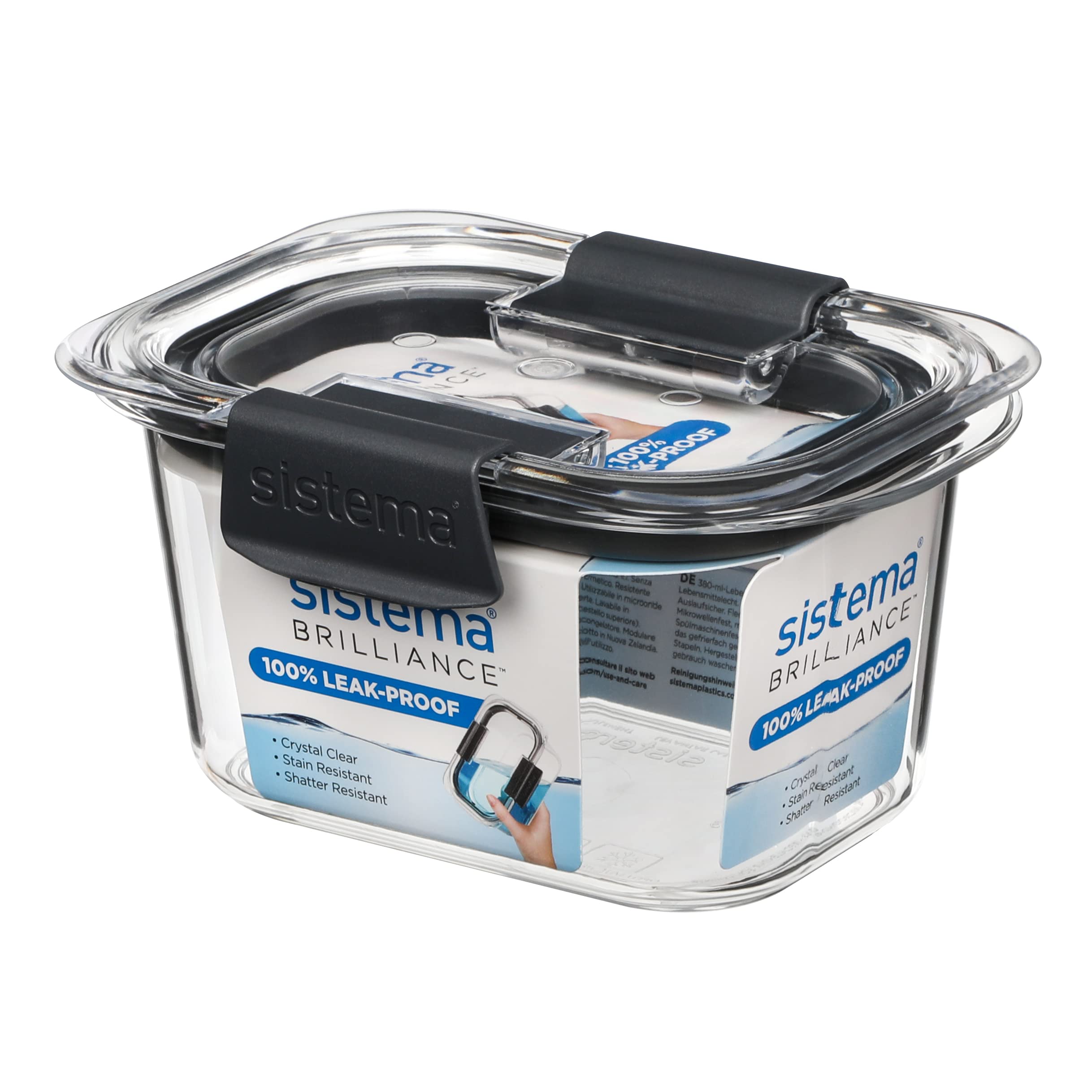 Sistema 55105 Brilliance TRITAN Food Storage Container, 380 ml, Clear With Grey Clips and Seal