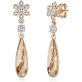 Austrian Crystal Teardrop Earrings Flower Dangle Earrings for Women 14K Gold Plated Drop Stud Earrings Hypoallergenic Jewelry