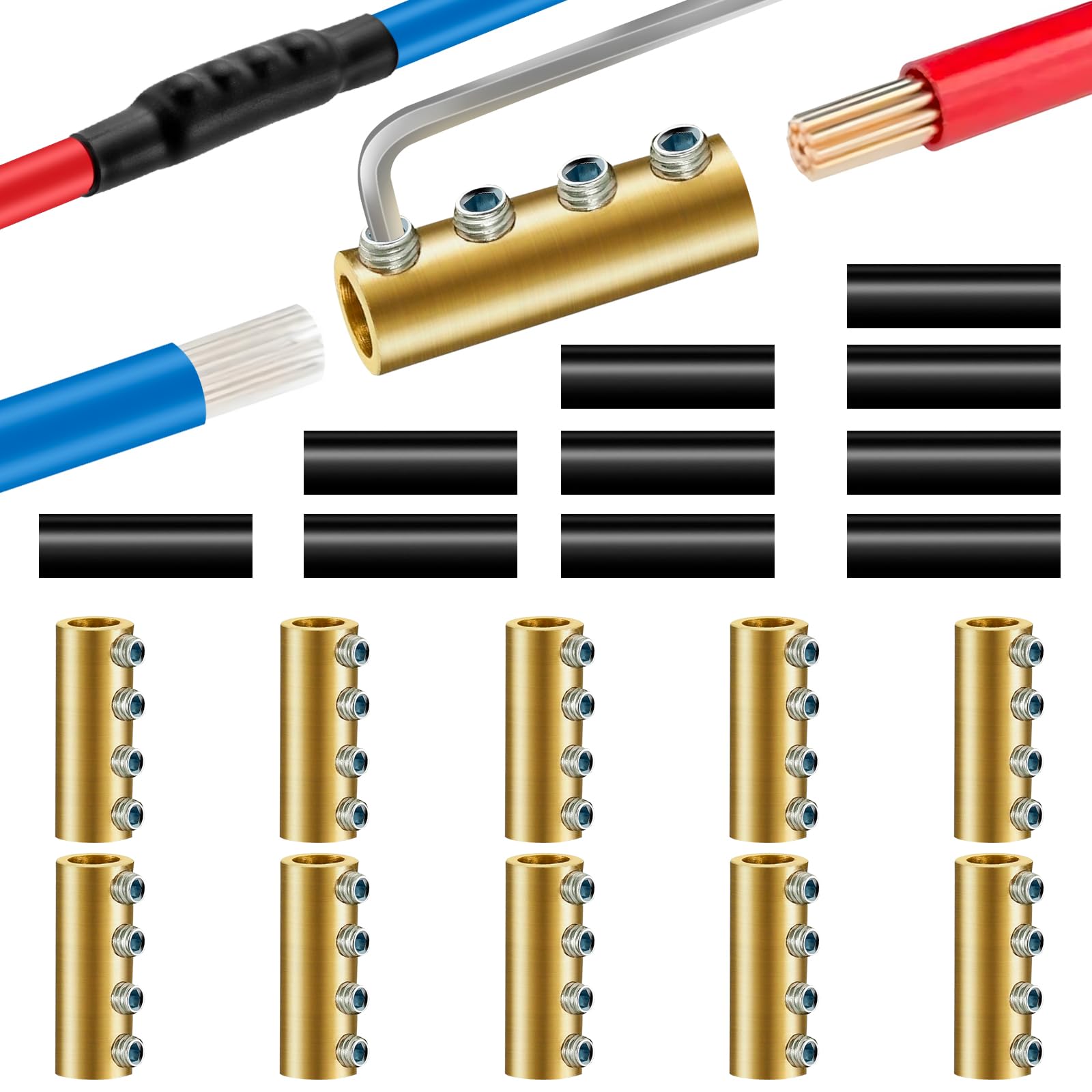 Photo 1 of 10PCS 6-10AWG 6 8 10 Gauge Wire Connector Nut Kit, 80Amp Screw Quick Wiring Connection Terminal, Splicing Quick Wire Connectors, Circuit Wire Butt Bras Connector with Heat Shrink Tube Wrench