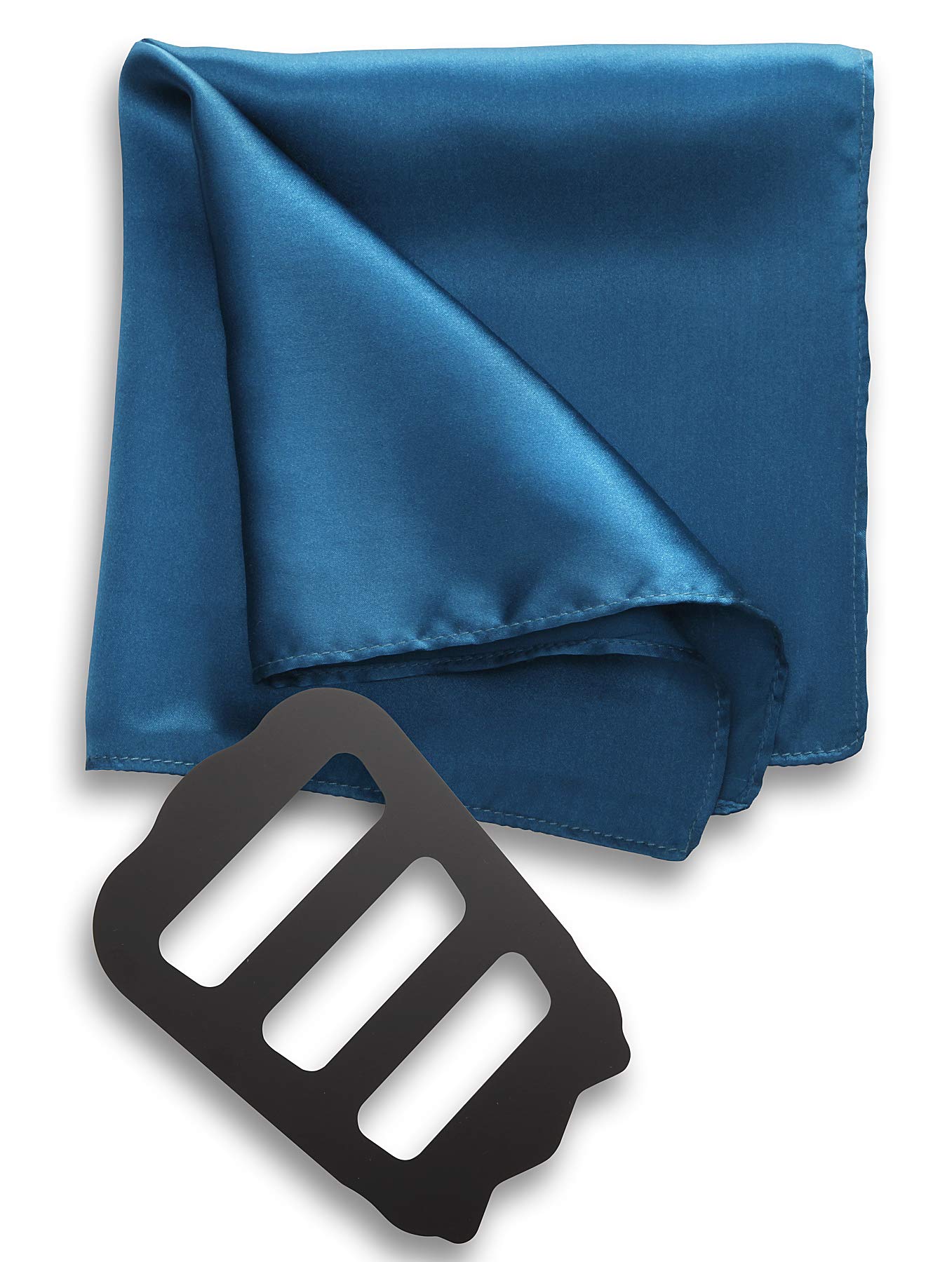 [Freate] ポケットチーフ シルク100% 大判35×35cm ホルダー＆折り方ガイド付き (ピーコックブルー) の商品画像