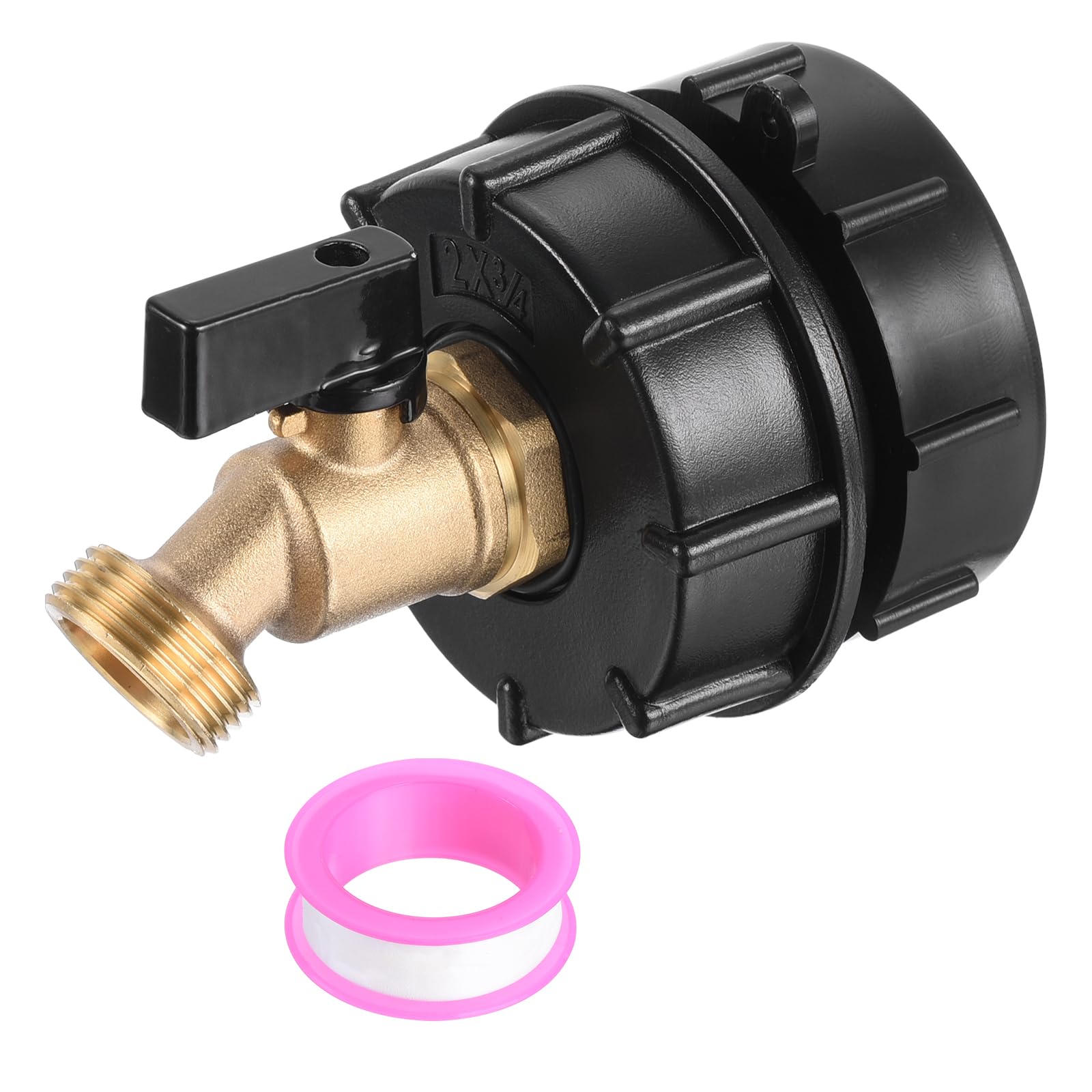 PATIKIL 275-330 Gallon IBC Tote Water Tank Adapter 2" Fine Thread 3/4" NPT Inlet x 3/4" GHT Brass Hose Faucet Valve Tool IBC Water Tank Fitting for Garden Hose