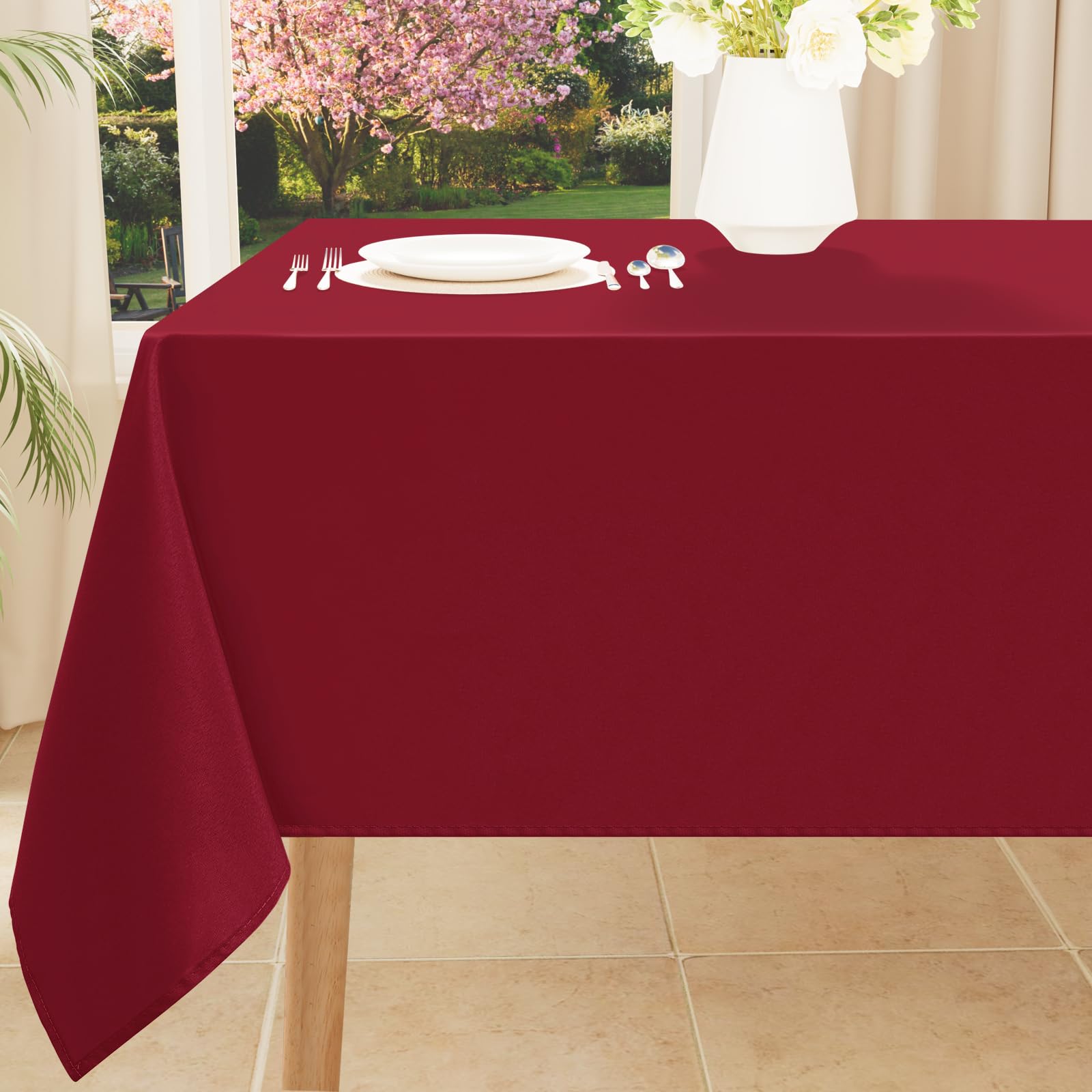 Photo 1 of Smiry Rectangle Table Cloth, Waterproof Anti-Scratch Polyester Tablecloth, Decorative Washable Fabric Table Cover for Dining, Buffet, Parties and Outdoor, 52x70, Wine Red