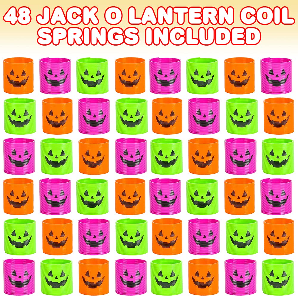 ArtCreativity Jack-O-Lantern Coil Springs, Set of 48, Plastic Pumpkin Mni Slinky Toys in Assorted Colors, Non-Candy Halloween Treats, Spooky Gifts Fun Party Favors, Goodie Bag Fillers for Kids