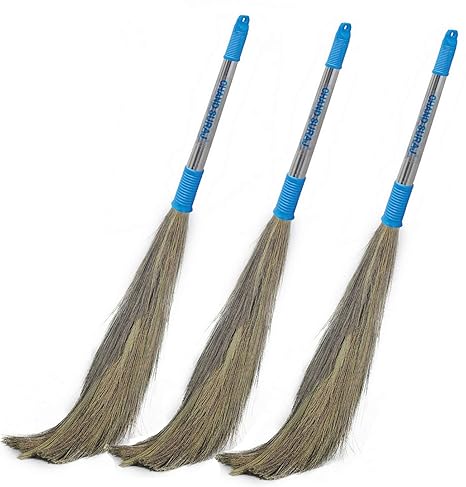 Chand Suraj 3 pc Pack of Stella Grass Brooms for Floor Cleaning