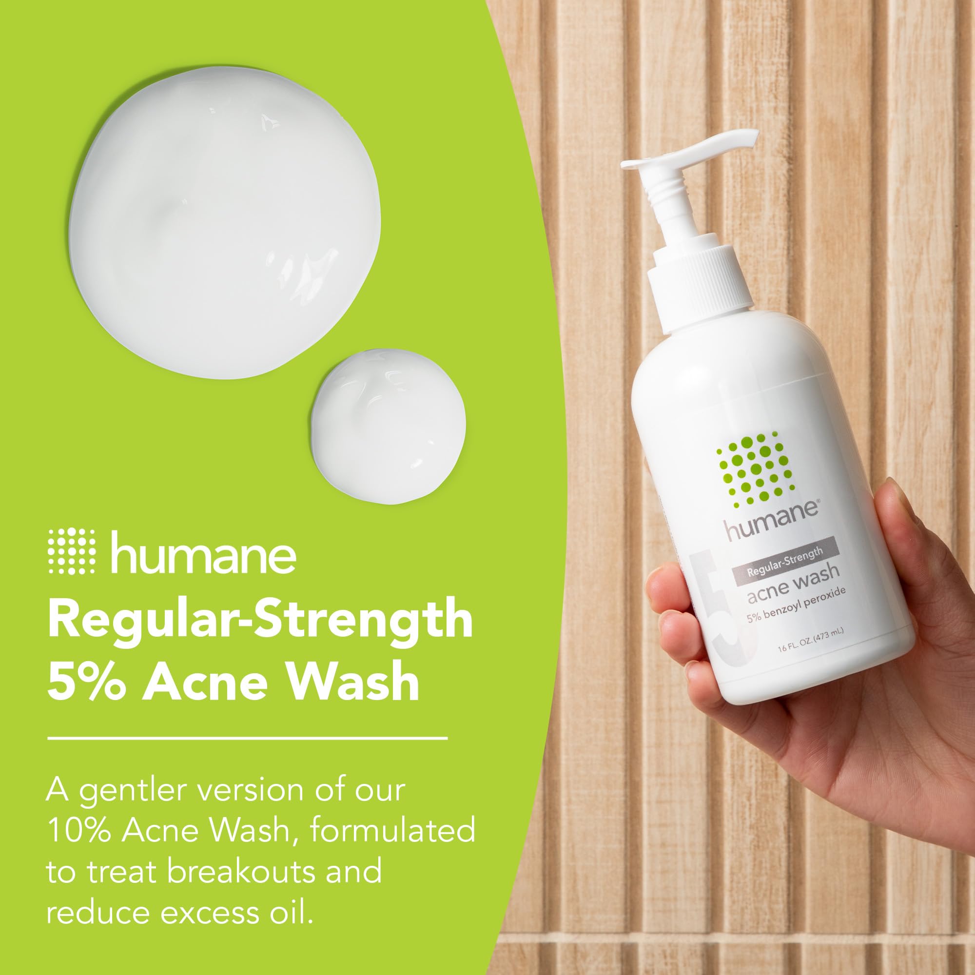 humane Benzoyl Peroxide Face Wash - 5% Regular-Strength Acne Face Wash For Skin, Back & Body - 8 Fl Oz - Dermatologist-Tested Non-Foaming Cleanser - Benzoyl Peroxide Acne Treatment - Cruelty-Free