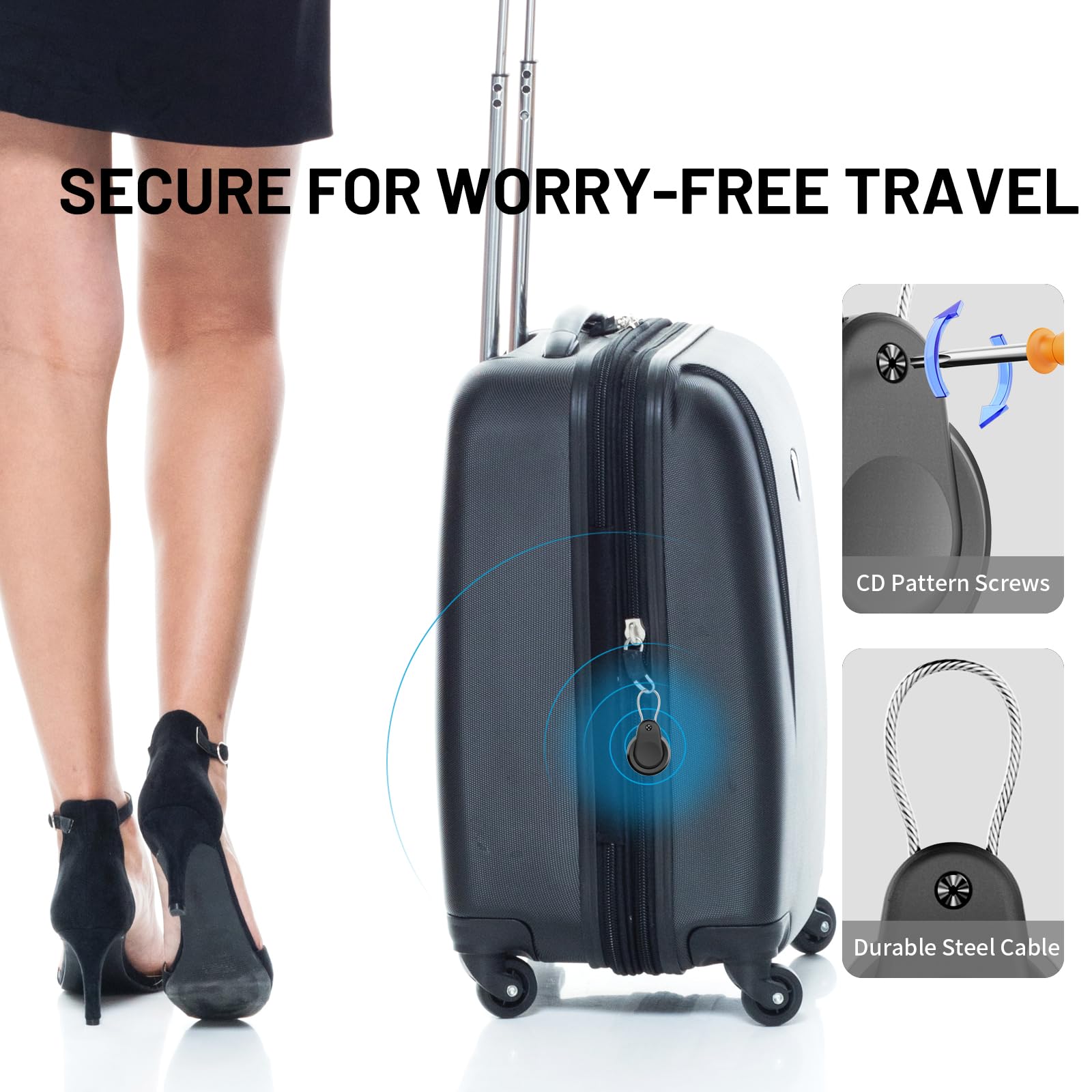 Waterproof AirTag Holder - 4 Pack Lock Case with Keychain for Apple AirTags, Air Tag Keyring with Wire Cable, Durable & Lightweight AirTag Cover for Keys, Kids, Luggage, Backpacks, Pet Collar, Black