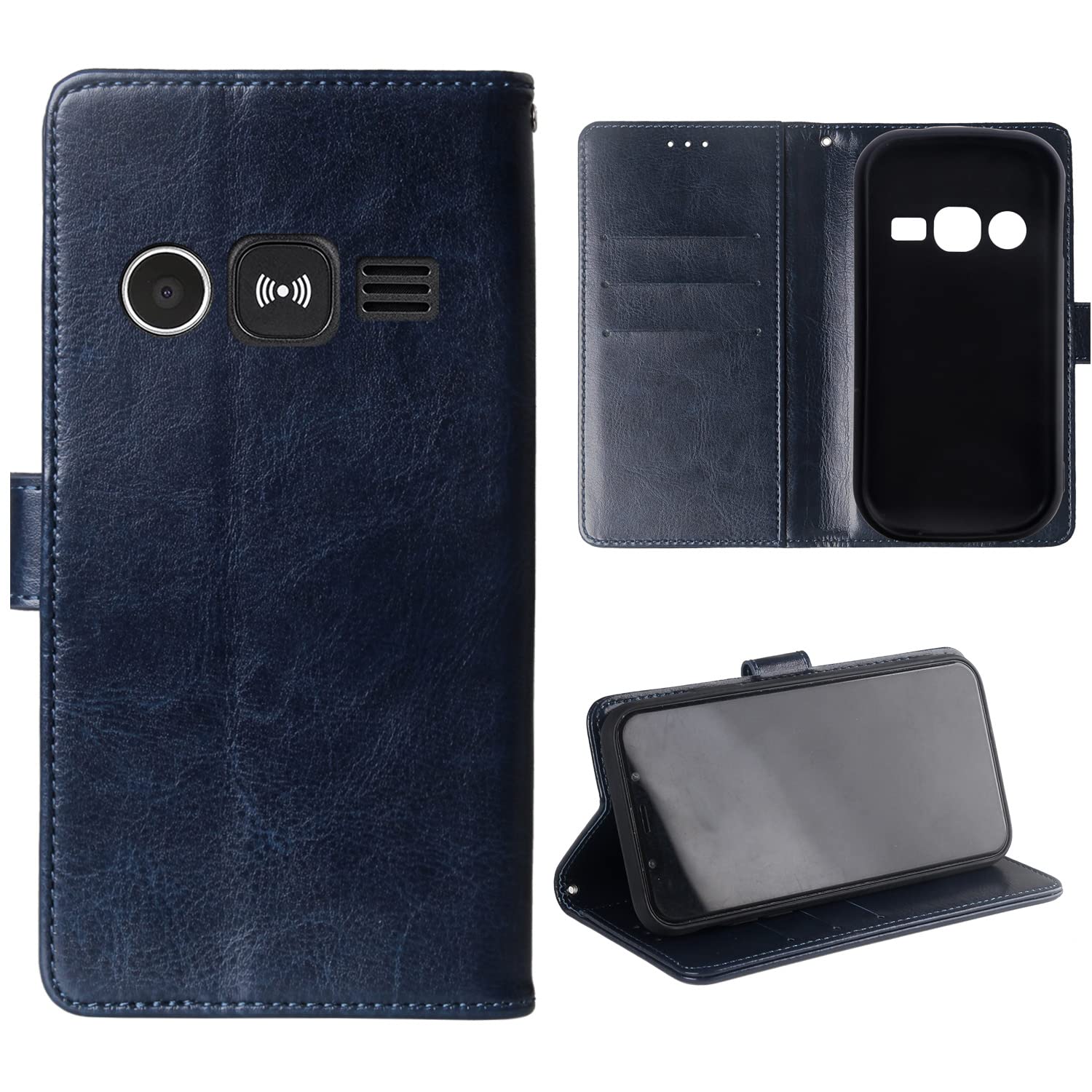 Lankashi Stand Premium Retro Business Flip Leather Case Protector Bumper For Doro 1360/1361 / 1362 2.4" TPU Silicone Protection Phone Cover Skin Folio Book Card Slot Wallet Magnetic(Dark Blue) — image 1