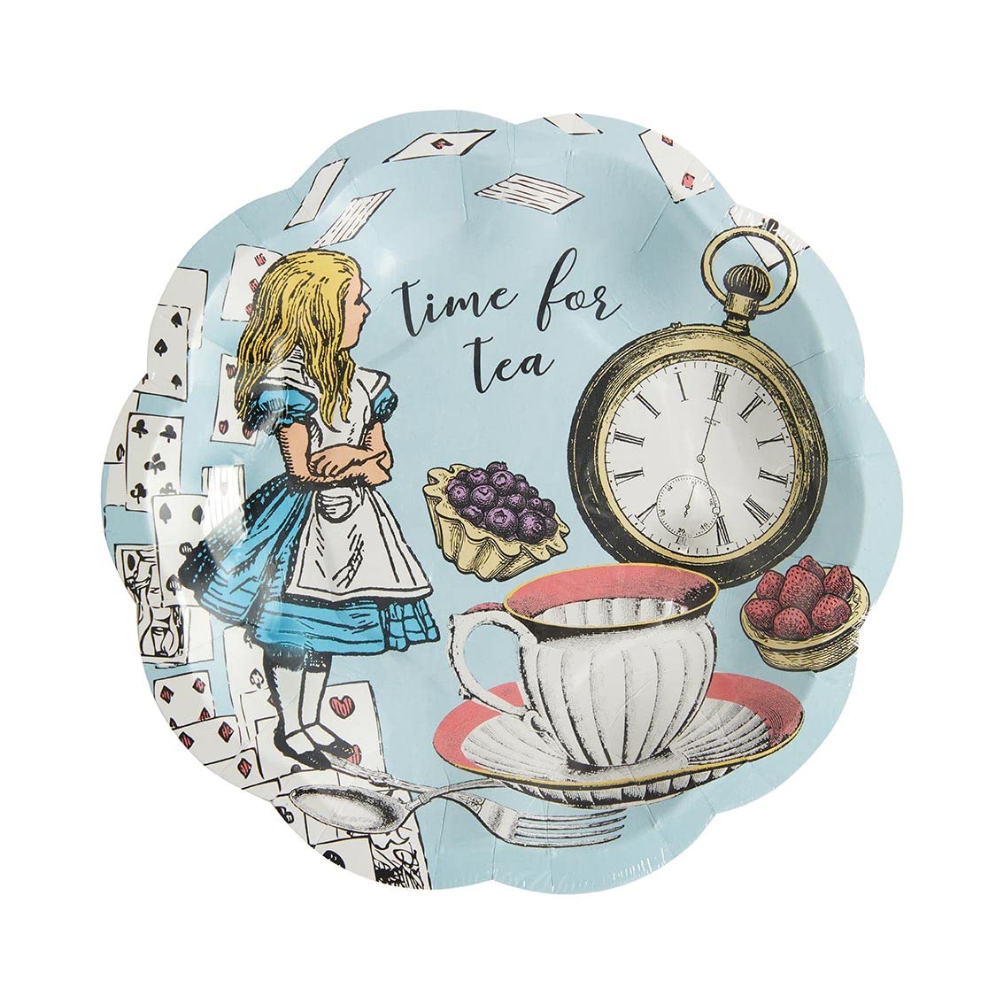 Talking Tables 12 x Blue Alice in Wonderland Small Plates Scalloped Edge Mad Hatter Tea Paper Plates Party Tableware Afternoon Tea Mother's Day Baby Shower Weddings 17cm