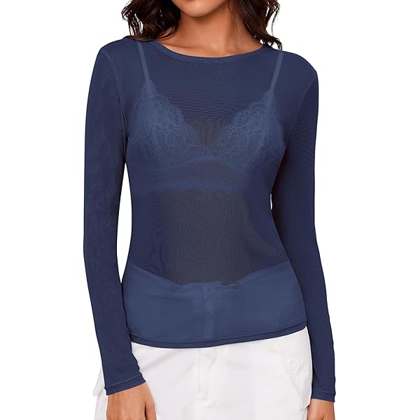 spxidacx Women Mesh Crop Tops Long Sleeve Mock Neck Sheer