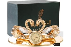 Matashi 24K Gold Plated Loving Swans Figurine Clock Table Top Ornament for Home Office Bedroom Decor Present for Christmas Birthday for Mom, Friends and Family