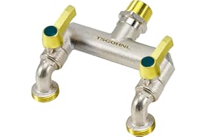 TSGOHNL Heavy Duty Brass 2-Way Outdoor Faucet, Frost Resistant Garden Faucet, 3/4 Inch NPT Male Entry GHT Outlet, Nickel Plated Rust Resistant Brass Faucet