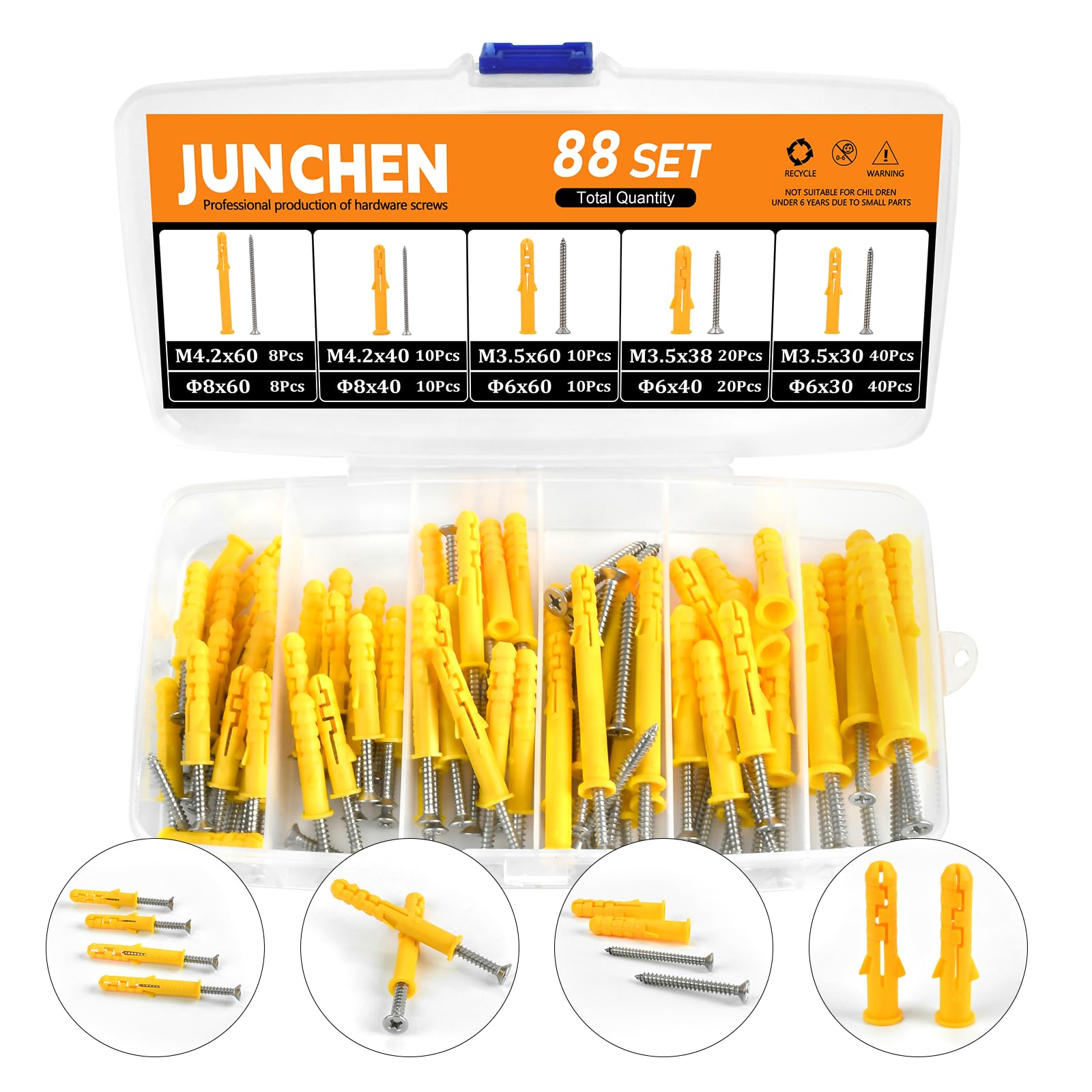 Photo 1 of 176pcs Dry Wall Anchors and Screws Kit,88set Plastic Wall Anchors and Philips Flat Head Screws for Drywall,5 Sizes Concrete Wall Anchors and Screws Kit for Secure or Anchor PVC Panels, Plastic or Wood