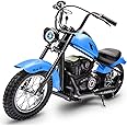 Electric Motorcycle for Kids, 24V 250W Kids Electric Dirt Bike, Two Speed Max Up to 14MPH & 60 Minutes Continuous, with Led Lights, Leather Seat, Rear Brake, Electric Motorbike for Kids/Teens, Blue