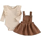 KMBANGI Newborn Infant Baby Girl Skirt Set Ruffle Long Sleeve Knit Romper Corduroy Suspender Dress Skirt Fall Winter Clothes