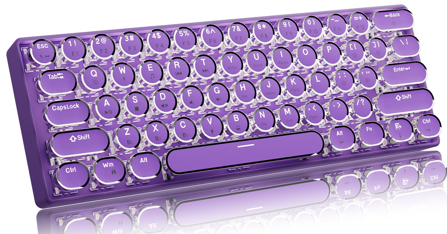 Photo 1 of EWEADN G61 Typewriter Keyboard Wireless Mechanical Keyboards, 60% Mini Typewriter Keyboards with White Backlit, Anti-Ghosting, Red Switch Bluetooth/2.4GHz/USB-C Cute Aesthetic Keyboard-Purple