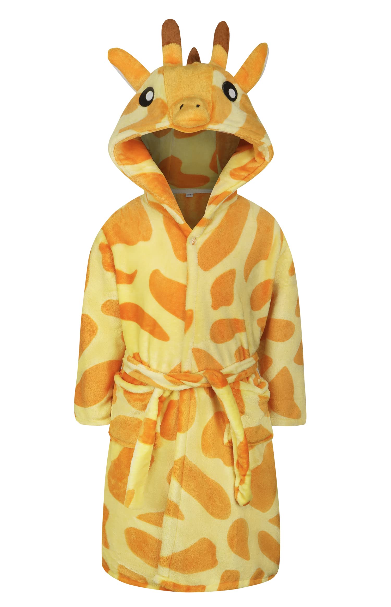 Boys Girls Dressing Gown Soft Hooded Robe Sleepwear- Giraffe S