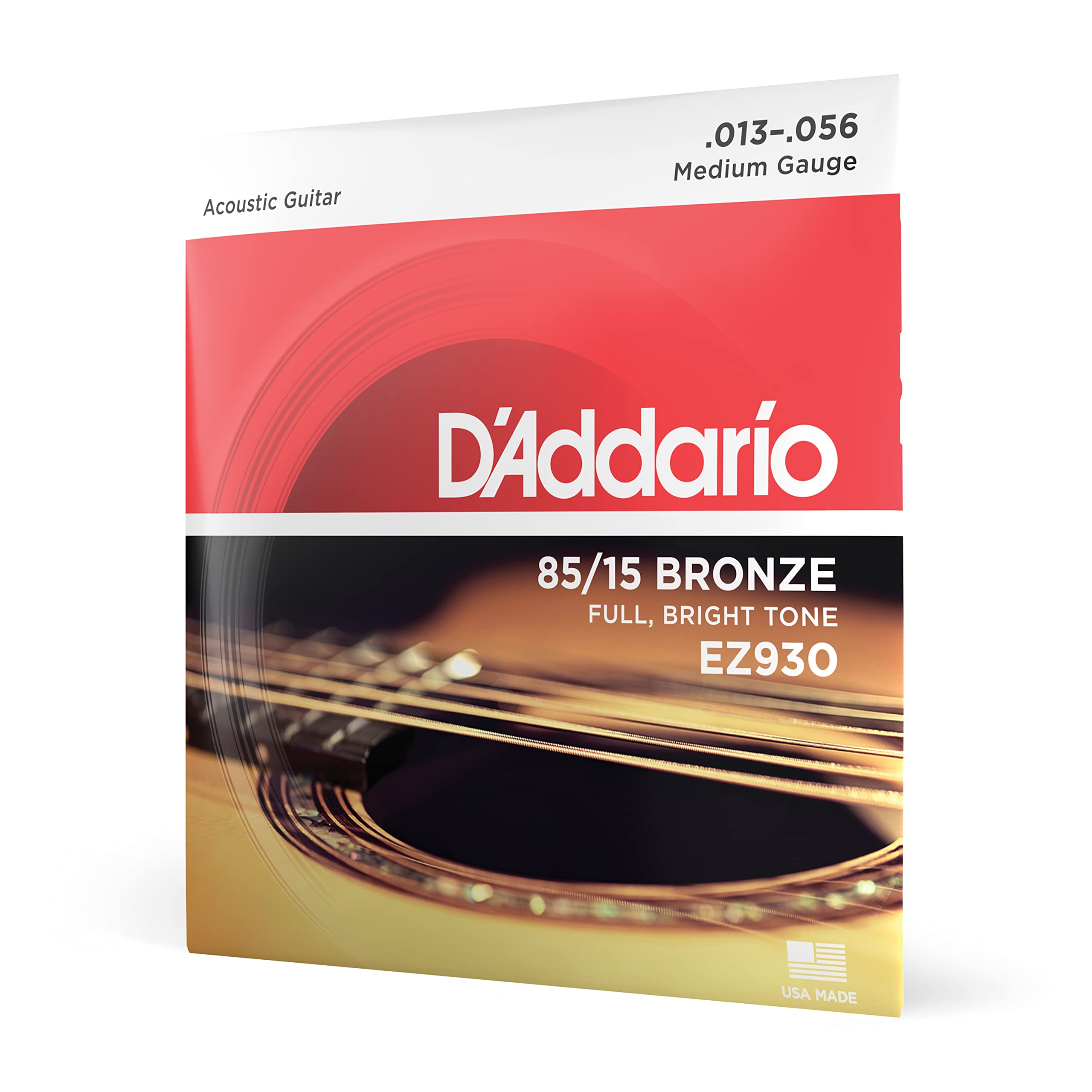 D'Addario Guitar Strings - Acoustic Guitar Strings - 85/15 Bronze - For 6 String Guitar - Full, Bright Tone - EZ930 - Medium, 13-56