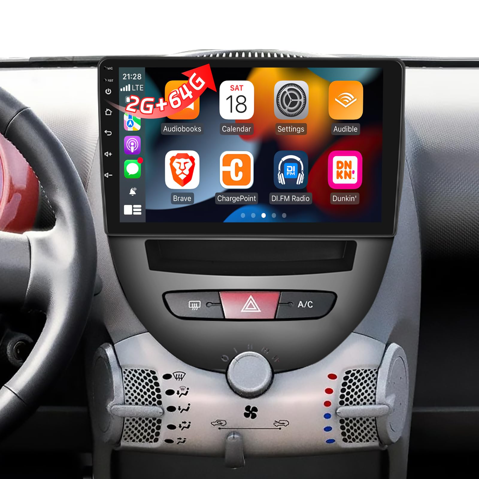 2GB+64GB Android 13 Car Radio for Toyota Aygo/Peugeot 107 / Citroen C1 2005-2014, 10.1 inch Touch Screen Car Play Stereo, Apple Carplay&Android Auto/Wi-Fi/Bluetooth/1080P+AHD Backup Camera