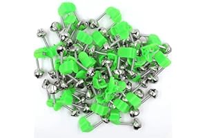 Fishing Bell Alarm Set, 30 Pieces Stainless Steel Dual Alert Clips, Green and Red (Green)