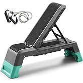 leikefitness Exercise Step Platform, Multifunctional Aerobic Deck | with Cord and Adjustable Dumbbell &amp; Weight Bench, Fitness Equipment for Workout Home Gym