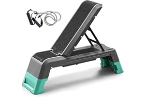 leikefitness Exercise Step Platform, Multifunctional Aerobic Deck with Cord and Adjustable Dumbbell & Weight Bench, Fitness Equipment for Workout Home Gym
