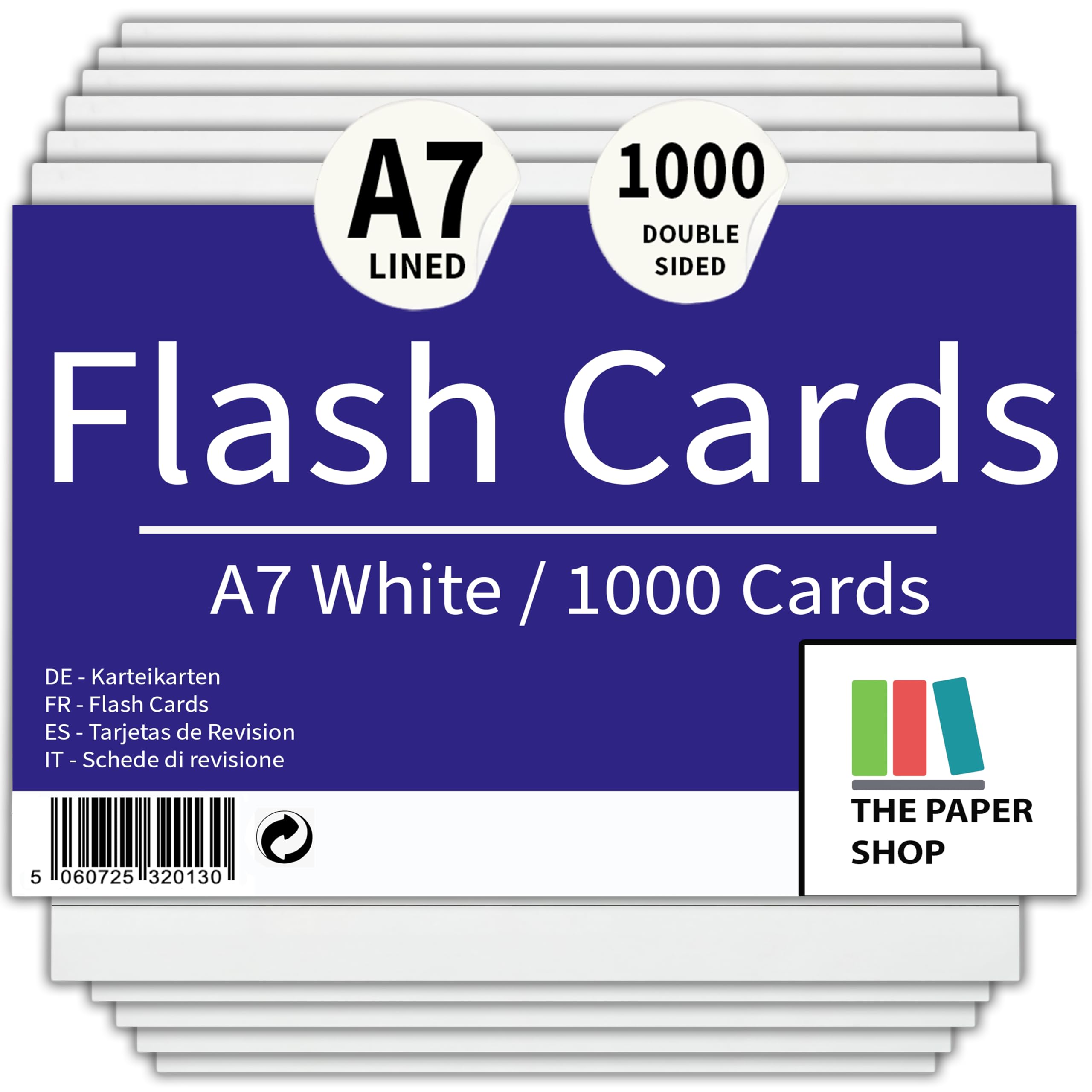 [1000 Pack] Revision Cards 5x3 White Record Cards FlashCards Ruled (5"x 3") 127mm x 76mm Blank Flash Cards Index Cards