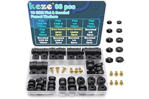 KEZE 96 PCS 10 Size Faucet Washers Assorted Kit with Brass Bibb Screws Assortment Flat and Beveled Rubber Washer for DIY Outdoor Faucets Stem Leak Worn Out Seal Repair