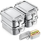 4 Pcs 304 Stainless Steel Food Container Bento Box 550ml/18.6oz Metal Lunch Containers Food Storage Containers Metal Meal Prep Container with Lockable Clips for Work Picnic Camping, Leak Proof