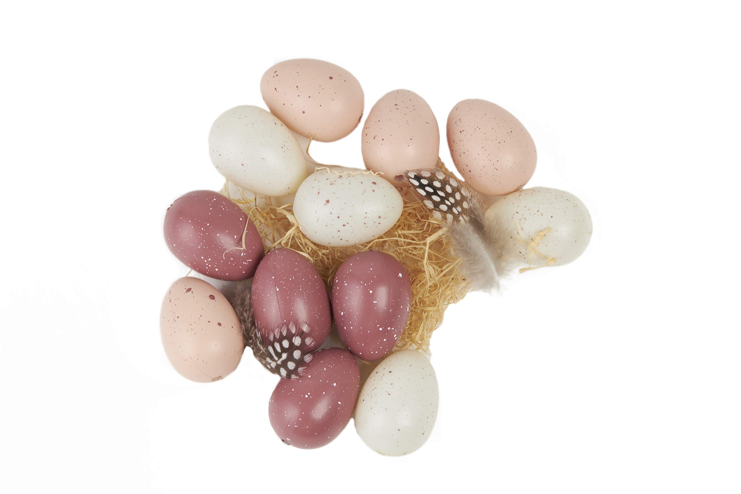 HEITMANN DECO Easter Eggs with Feathers and Polka Dots for Hanging Plastic Easter Decoration Spring Decoration Red Peach White Approx. 4 x 3 cm
