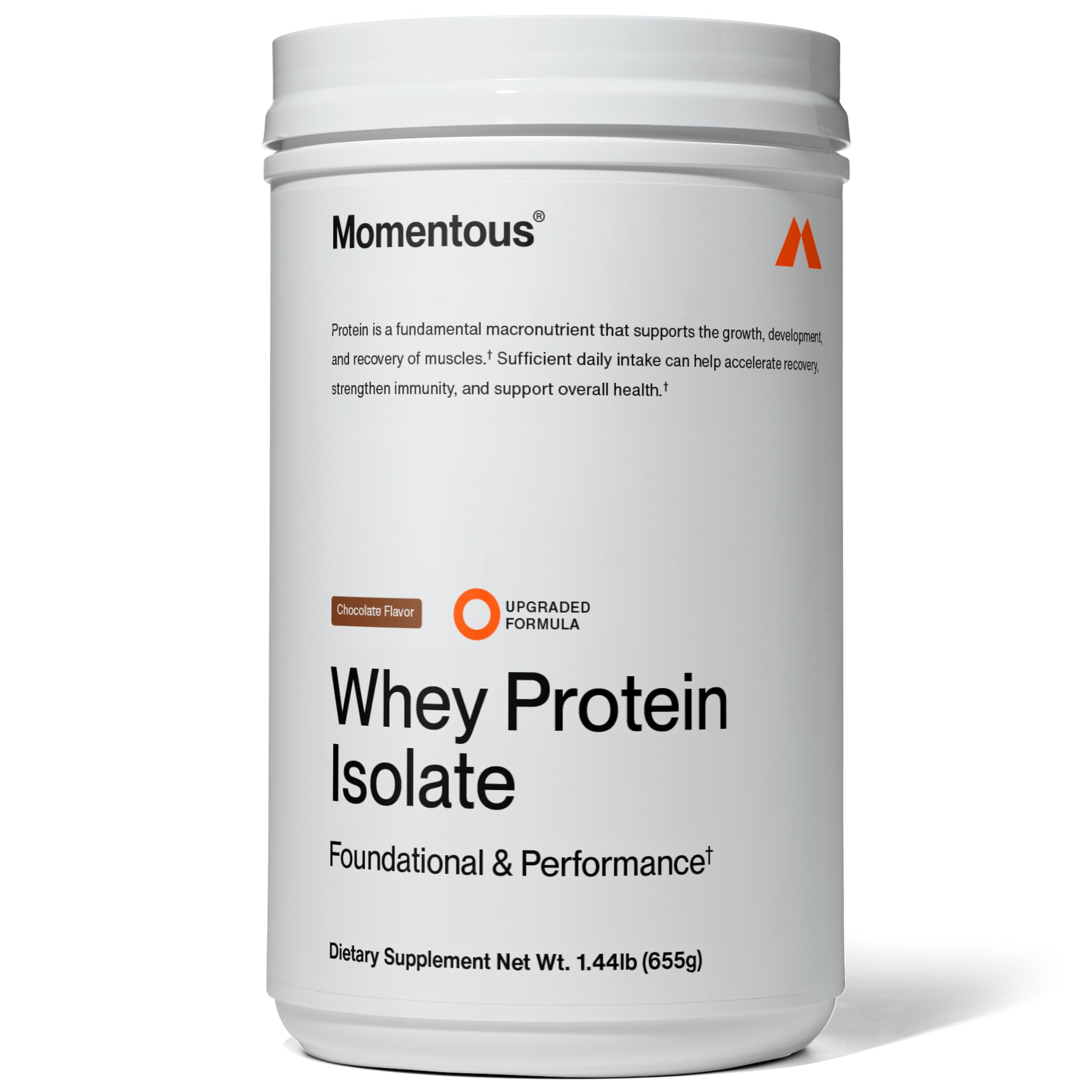 Momentous Essential Grass-Fed Whey Protein Powder - 20 g Whey Isolate Protein - NSF Certified for Sport - Gluten-Free - 24 Servings for Essential Everyday Use - Chocolate - Package May Vary