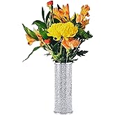 LFGKeng Crystal Glass Vase, 10" H Luxurious Silver Crushed Diamond Large Flowers Vase, for Home Decor, Living Room, Office, Bathroom, Dresser Table, Dining Room, Wedding, Birthday, Festival Greetings