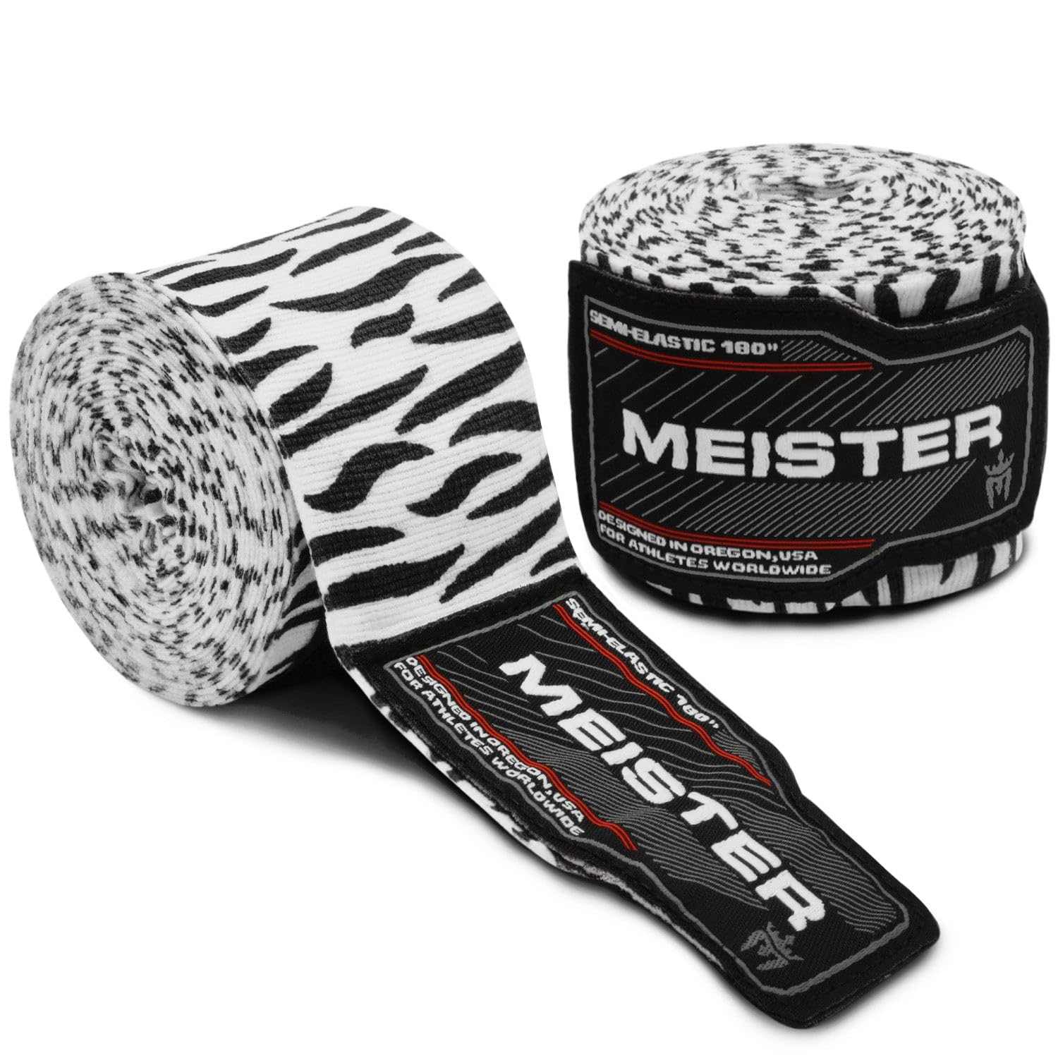 Meister Adult 180" Semi-Elastic Hand Wraps for MMA & Boxing (Pair) - Zebra Stripes