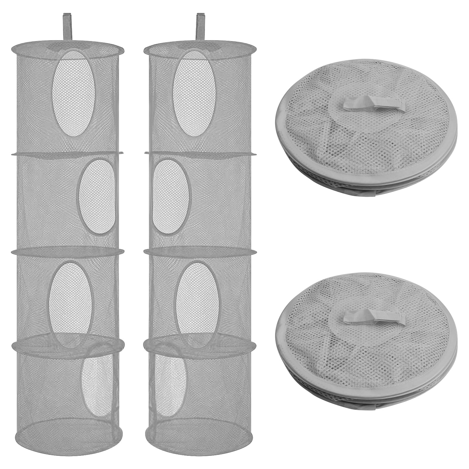 Zsanhua 2 PCS Hanging Mesh Storage Basket, Foldable 4 Tiers Hanging Storage Organizer Toy Storage Hanging Bag for Small Clothes, Wardrobe, Travel (Gray)