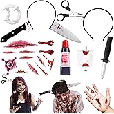 7Pcs Halloween Fake Knife Through Head Headbands Kit, 2025 Headband Makeup Costume for Cosplay Party Hair Accessories Props with 12Pcs Halloween Temporary Tattoos Stickers