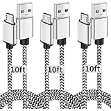 Micro USB Cable, 10ft 3 Pack Extra Long Charging Cord Nylon Braided High Speed Durable Fast Charging USB Charger Android Cabl