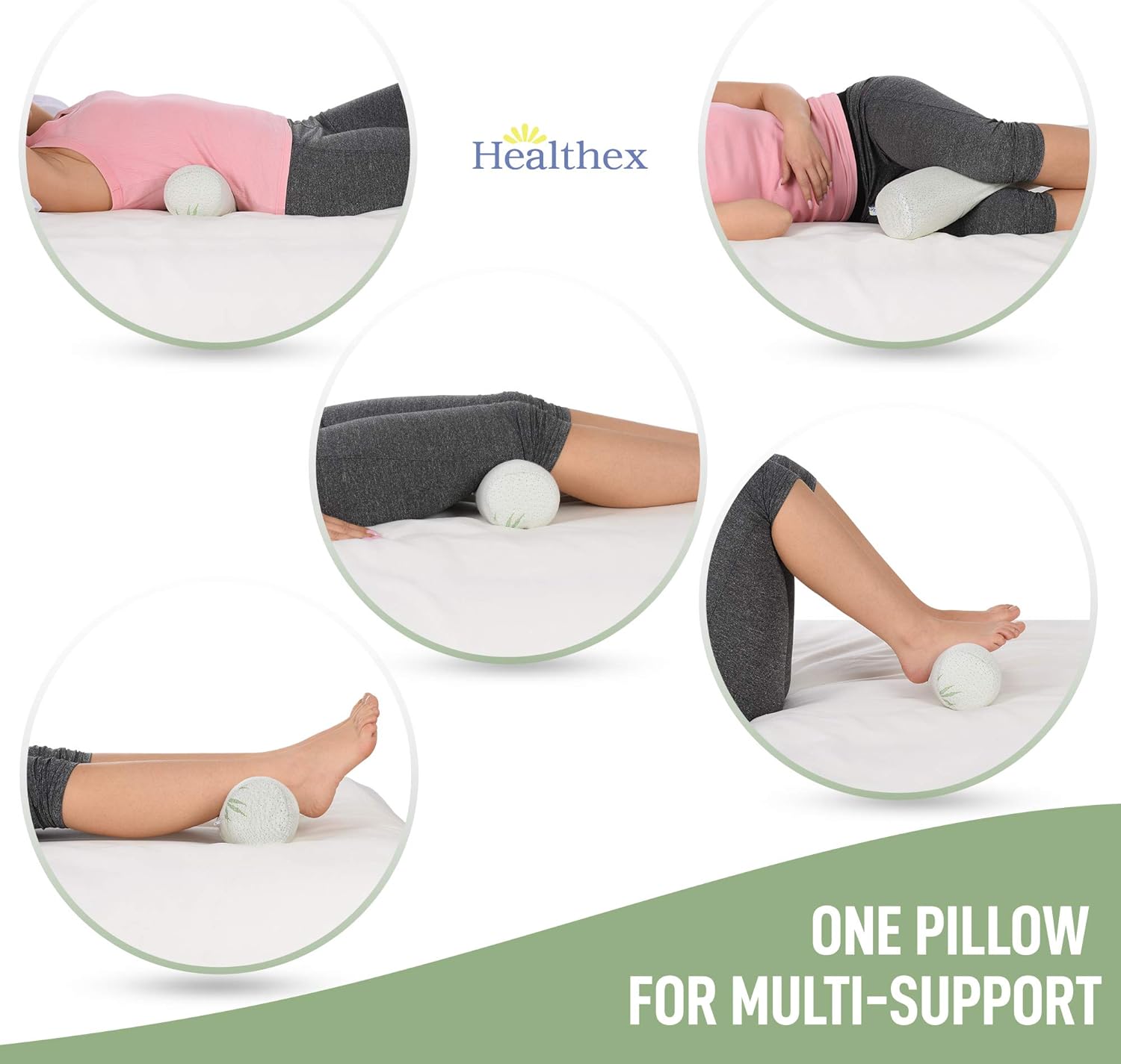 Healthex Cervical Neck roll Pillow Cylinder Round Cushion Bolster Support for Sleeping Memory Foam and Bamboo Cover - Breathable, Hypoallergenic and Comfortable -Supports Effectively, Alleviates Pain: Home & Kitchen