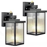 2 Pack Dusk to Dawn Outdoor Lighting, Modern Wall Sconce with Textured Glass, Waterproof IP65 Exterior Light Fixture, Soft Gl