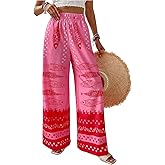 MakeMeChic Women's Summer Beach Boho Pants Wide Leg High Waist Vacation Palazzo Pants