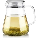 Teabloom One-Touch Tea Maker, 2-in-1 Teapot and Kettle with Stainless Steel Filter Lid for Loose Tea – Stain-Free Borosilicat