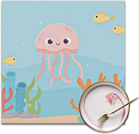 Amazon ランチョンマット テーブルマット 子供用 キッズ ベビー 可愛い クラゲフィッシュサンドリビングサンゴ礁漫画 耐える 断熱 滑り止め 摩擦 お手入れ簡単 保育園 幼稚園 学校 家庭用 4枚 ランチョンマット オンライン通販