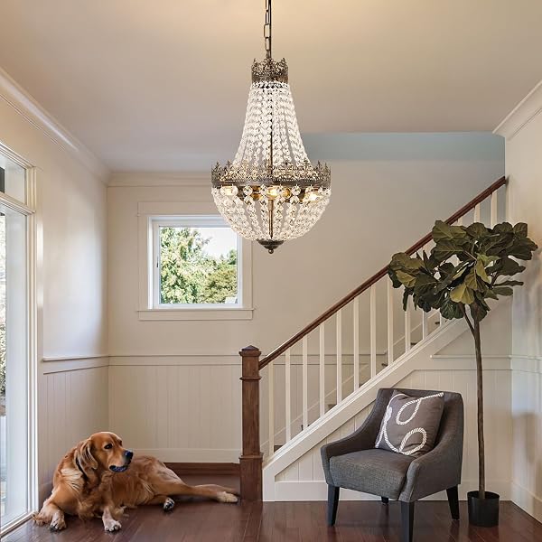 VERRON CRYSTAL CHANDELIER FOR DINING ROOM, ANTIQUE FRENCH 4-LIGHT BEDROOM CHANDELIER, REAL K9 CRYSTAL CHANDELIERS, MINI VINTAGE CEILING LIGHT FOR LIVING ROOM FOYER HALL KITCHEN ENTRYWAY 4 E12 BASE