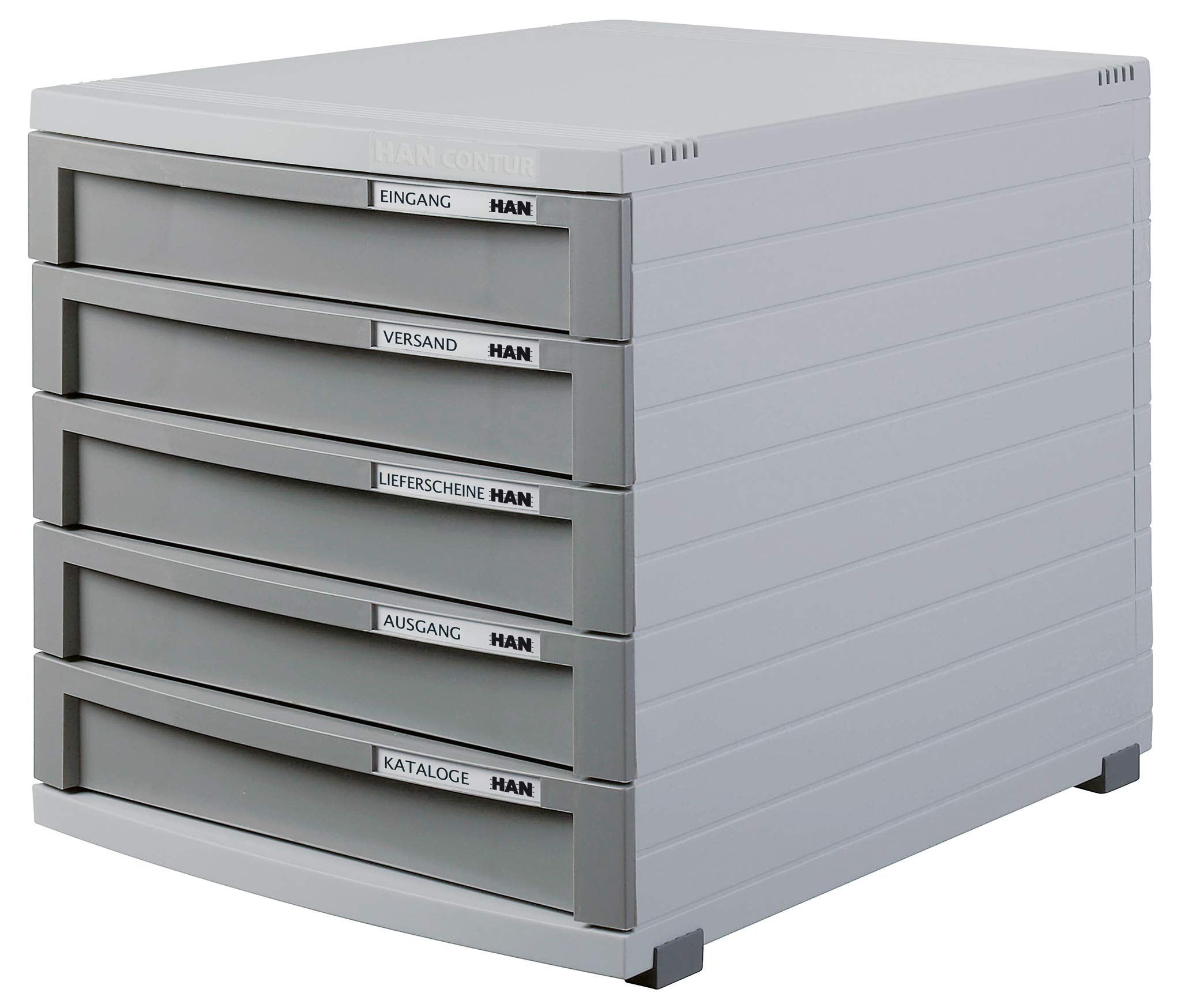 HAN 1505-19, CONTUR drawer set. Modern organisational system, expandable, premium quality for a highly professional organisation with 5 closed drawers, light-grey-dark-grey