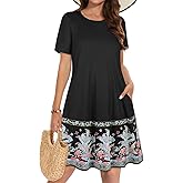 Summer Dresses for Women Casual Tshirt Short Sleeve Floral Sundress Beach Cover Ups with Pockets
