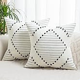 LILEPOY Boho Throw Pillow Covers 18x18 Set of 2 Decorative Pillow Cover Farmhouse Square Pillowcase Modern Soft Textured Pillow Cases Neutral Striped Pillow Covers for Couch Sofa Bed, Black