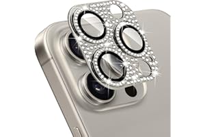 Hsefo Designed for iPhone 15 Pro and 15 Pro Max Camera Lens Protector, Bling Rhinestone Sparkle Diamond 9H Tempered Glass Lens Cover Shockproof Full Protective Camera Cover, Natural