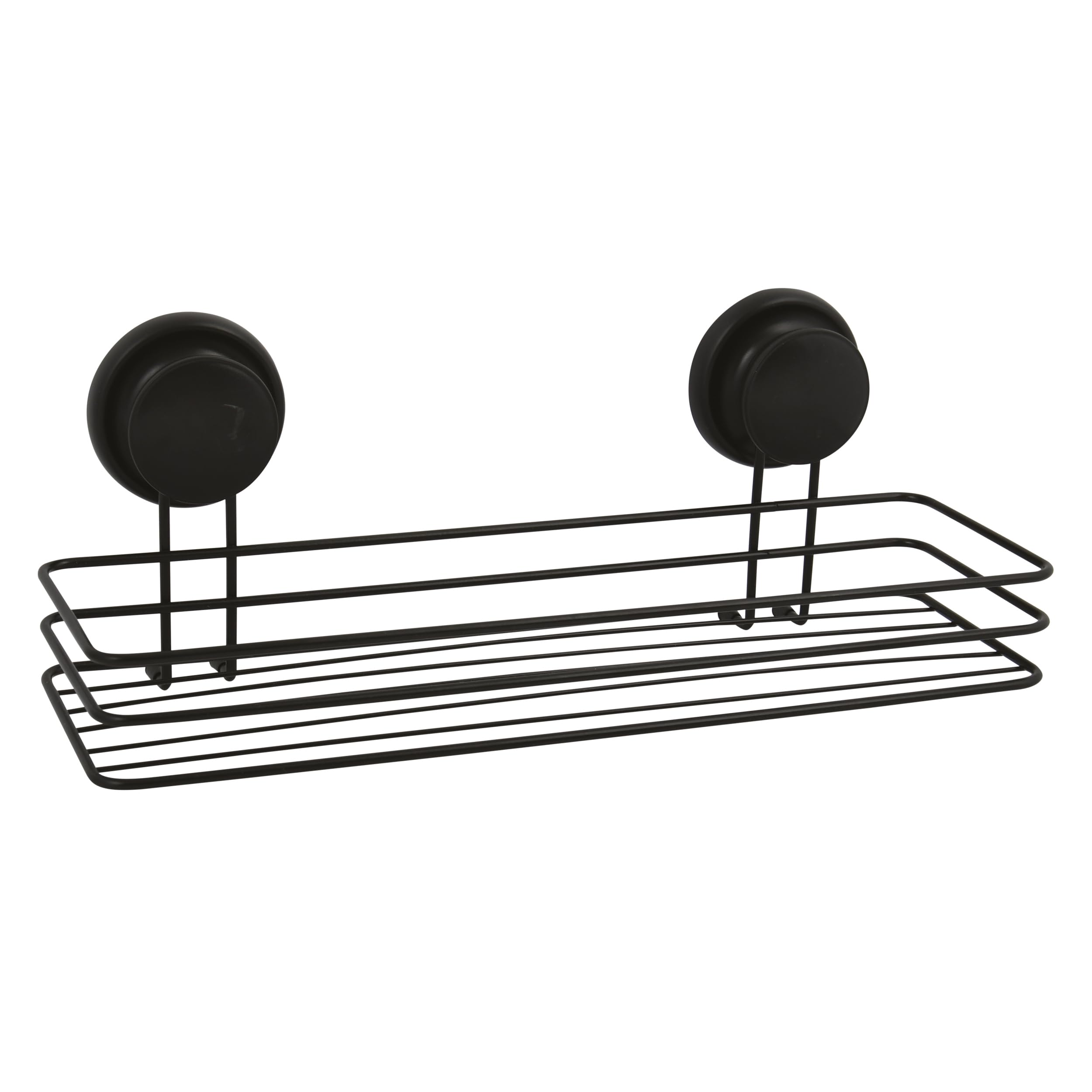 MSV Filaria Shower Shelf without Drilling with Suction Cups in Chrome Steel 32 x 14 x 13 cm Matte Black