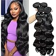 SHWAIR 12 A Human Hair Bundles 20 22 24 26 Inch Body Wave Curly Bundles Human Hair 100% Unprocessed Brazilian Raw Virgin Hair 4 Bundles Body Wave Weave Bundles Human Hair Natural Color