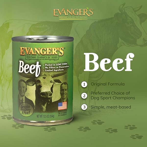 EVANGER’S HERITAGE CLASSIC BEEF DOG FOOD – 12 COUNT, 12.5 OZ EACH – GRAIN & GLUTEN FREE, SINGLE-SOURCE PROTEIN – KOSHER QUALIFIED & ENDORSED BY CHICAGO RABBINICAL COUNCIL